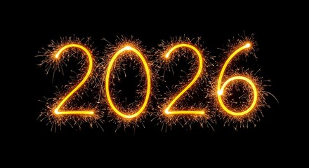 Sparkling golden numbers 2026 against a black background