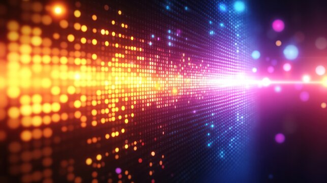 Dynamic, glowing, colorful, digital tunnel