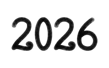 2026 Hand-Drawn Number: Thick Marker Style Text Year Isolated on White Background
