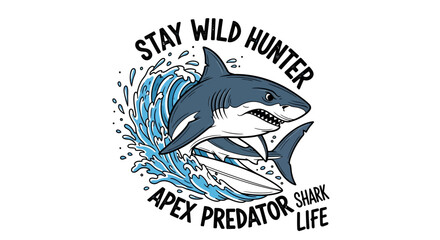 Great White Shark Leaping from the Ocean Waves Illustration.