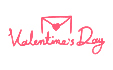 Valentine's Day Hand-Drawn Lettering: Pink Script Text and Envelope Heart Icon