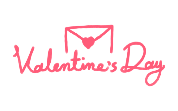 Valentine's Day Hand-Drawn Lettering: Pink Script Text and Envelope Heart Icon