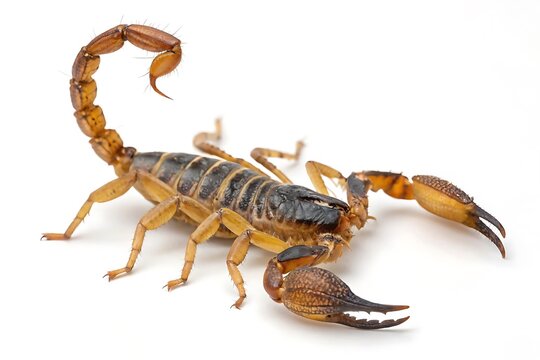 Brown and black scorpion with a long tail