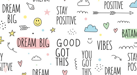 Positive Affirmations and Motivational Quotes Seamless Pattern.
