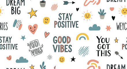 Positive Affirmations and Motivational Quotes Seamless Pattern.