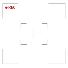 Camera recording screen interface with rec indicator and focus crosshair isolated on transparent background