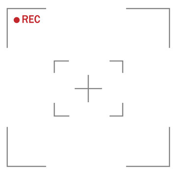 Camera recording screen interface with rec indicator and focus crosshair isolated on transparent background