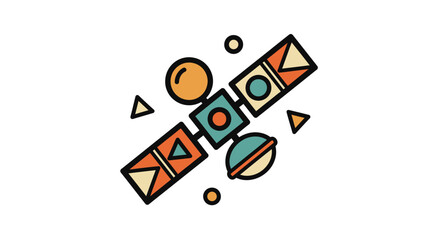 Stylized Satellite in Orbit with Geometric Shapes.