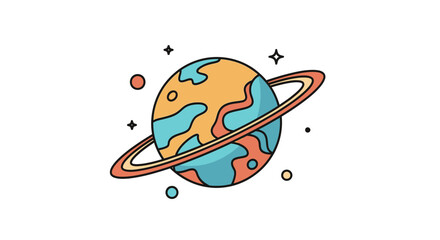 Cartoon Planet With Rings And Stars.