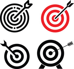 Target icon set.Target Line Icon Design, Editable Stroke, Pixel Perfect, Stock Illustration. Goal symbol collection. Simple target with arrow. Darts icon. Hitting the bullseye icon line and flat style