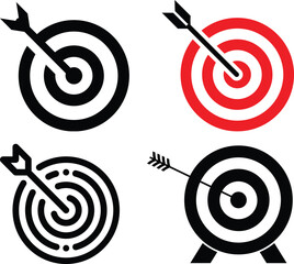 Target icon set.Target Line Icon Design, Editable Stroke, Pixel Perfect, Stock Illustration. Goal symbol collection. Simple target with arrow. Darts icon. Hitting the bullseye icon line and flat style