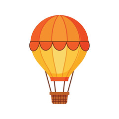 Orange and yellow hot air balloon illustration, colorful vintage sky transport, adventure travel graphic design element, simplified vector icon for tourism and exploration concepts