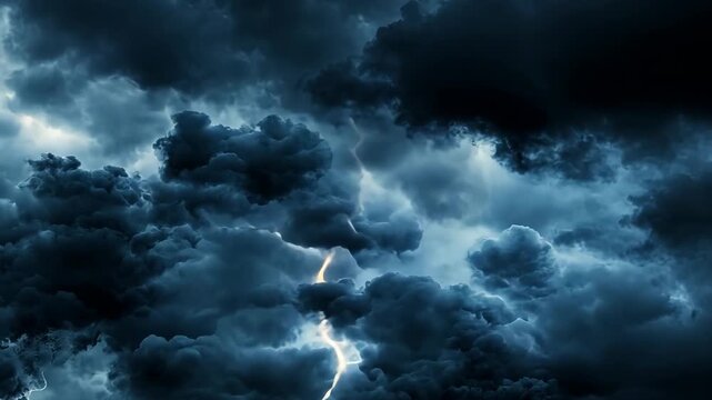 Dark storm clouds fill the sky with bursts of lightning illuminating the atmosphere during an intense evening - Powered by Adobe