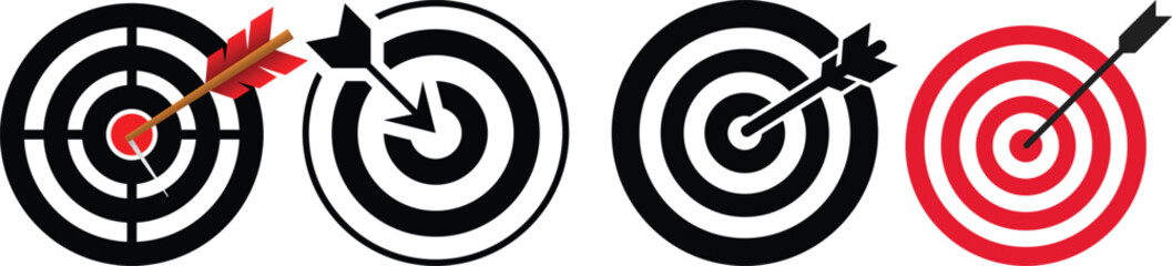 Target icon set.Target Line Icon Design, Editable Stroke, Pixel Perfect, Stock Illustration. Goal symbol collection. Simple target with arrow. Darts icon. Hitting the bullseye icon line and flat style