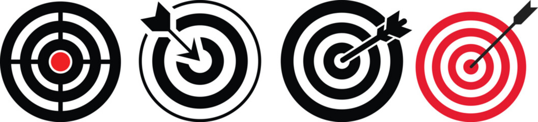 Target icon set.Target Line Icon Design, Editable Stroke, Pixel Perfect, Stock Illustration. Goal symbol collection. Simple target with arrow. Darts icon. Hitting the bullseye icon line and flat style