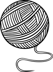 Simple black and white icon as a doodle, a knitting yarn skein in sketch style. Minimalist illustration of wool thread for handicraft supplies and creative hobbies