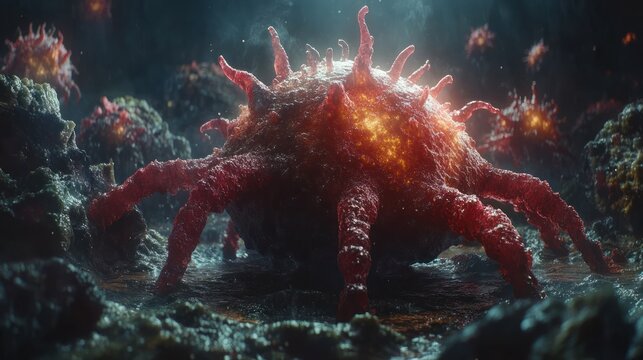 Fierce red virus cluster in dark environment - Powered by Adobe