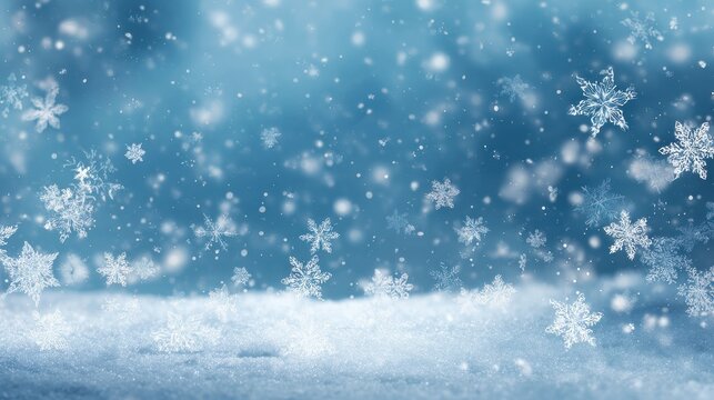 christmas blue background with snow snowflakes falling winter scene festive backdrop holiday theme