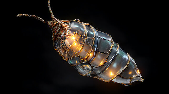 A pupa made of clear glass that glows inside