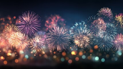 spectacular celebratory fireworks display illuminating a sparkling bokeh background