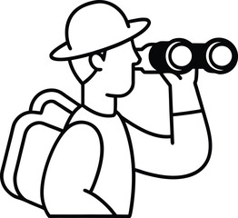 Traveler with Binoculars Line Art Vector Illustration Isolated on White Background