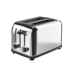 Classic chrome toaster isolated on white background. 3D rendering illustration of silver stainless steel kitchen appliance