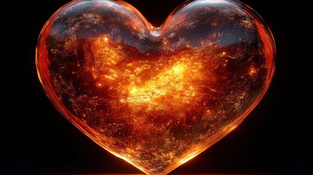Fiery heart shape, glowing orange/red