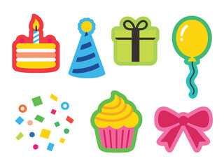 Birthday party celebration icons vector set
