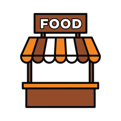 Food stall icon illustration representing a vendor booth, market stand, or street food business, perfect for apps, websites, menus, or promotional material with a cheerful, accessible design.