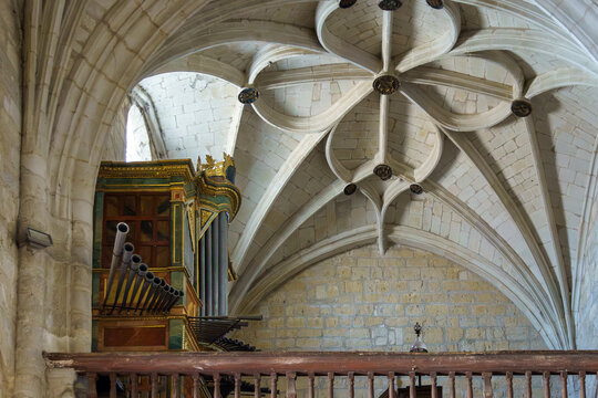 PALENCIA, SPAIN, August 1, 2021. Organ in the Church of San Pedro in Fromista, Palencia, Spain, one of the main night stops for pilgrims walking the Camino de Santiago.