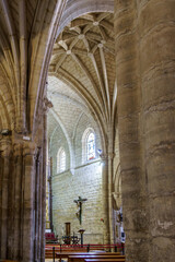 Fototapeta premium PALENCIA, SPAIN, August 1, 2021. Church of Saint Peter in Fromista, Palencia, Spain, a major overnight stopping place for pilgrims traveling along the Way of St. James.