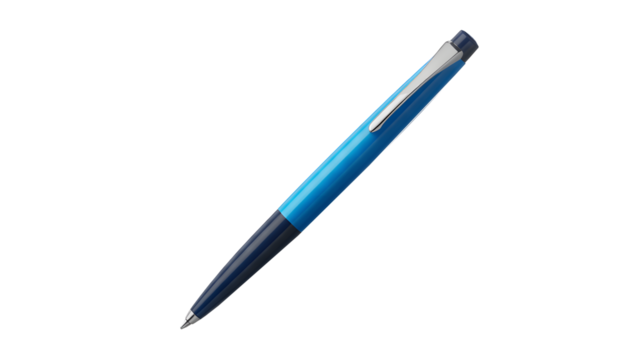 Sleek modern blue and navy pen with chrome accents offers elegant writing and professional appeal for any business or creative task