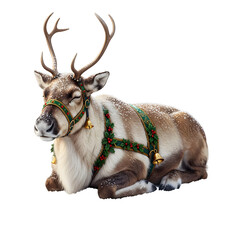 Festive Reindeer Lying Down with Christmas Harness