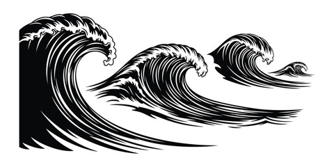 Dynamic Black Ocean Wave Illustrations water surf