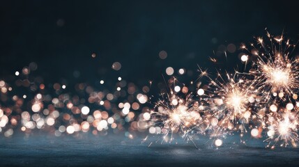 sylvester new year new years eve 2025 party event celebration holiday greeting card banner panorama long sparkling sparklers firework pyrotechnics and bokeh lights isolated on black background