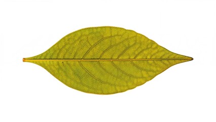 Obraz premium Single leaf with detailed veins and yellow-green coloring. Natural botanical element isolated on white background.