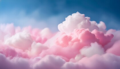 Naklejka premium Ethereal Dreamy Sky With Soft Pink And White Fluffy Clouds Smoky Blurred Effect Ideal For E Commerce Product Backdrops