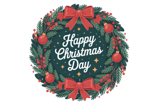 Festive Christmas Wreath Vector with 'Happy Christmas Day' Greeting - Holiday Decor Design