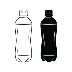 Plastic Bottle Icon Set in Black and White Illustration