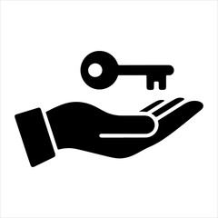 Black silhouette of an open hand holding a key symbolizing access opportunity and solutions