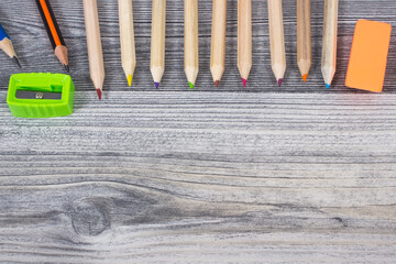 Stationery accessories for learning at school or preschool. Creativity and kids motor skills. Copy space for text