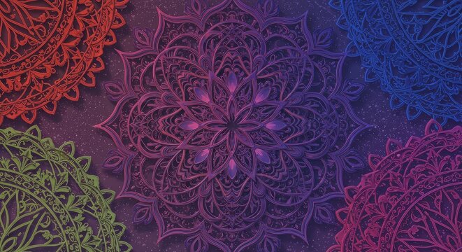 Intricate, layered mandalas in various colors - Powered by Adobe