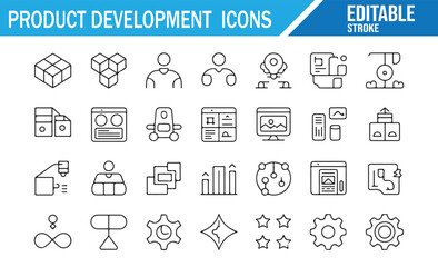 Business Development Vector Icons Featuring Charts, Models, and Ideas