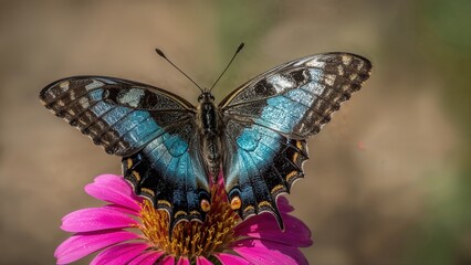 Naklejka premium Butterfly perched on a pink flower.