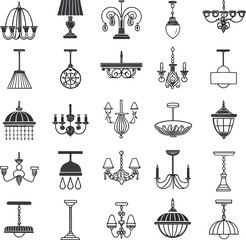 Black vintage chandelier icon set illustration vector design collection
