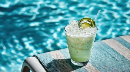 Refreshing green cocktail by pool