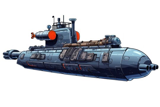 Submarine vehicle white background transportation.