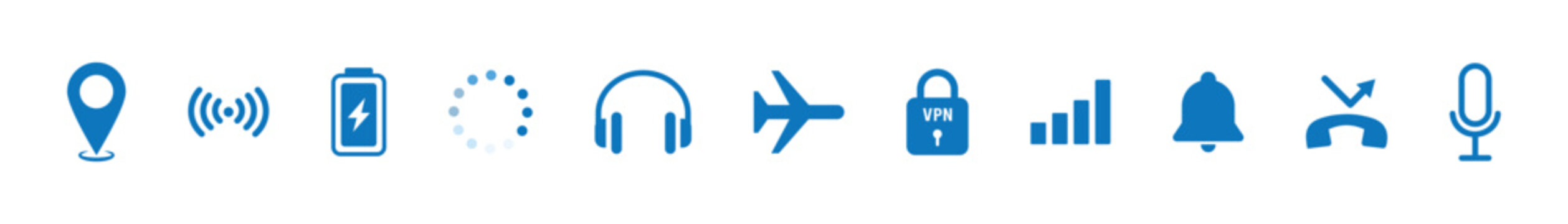 Smartphone status bar battery wifi signal icons vector illustration, Mobile phone 5g network and battery status icons. Transparent PNG background and vector illustration.