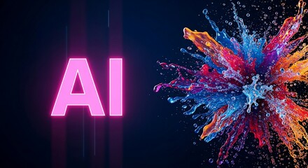 Dynamic AI concept with vibrant colors and neon glow for cutting edge technology promotions and digital innovation