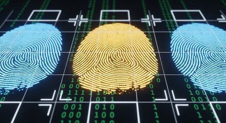Secure fingerprint scan with binary code for digital security and identity verification technology